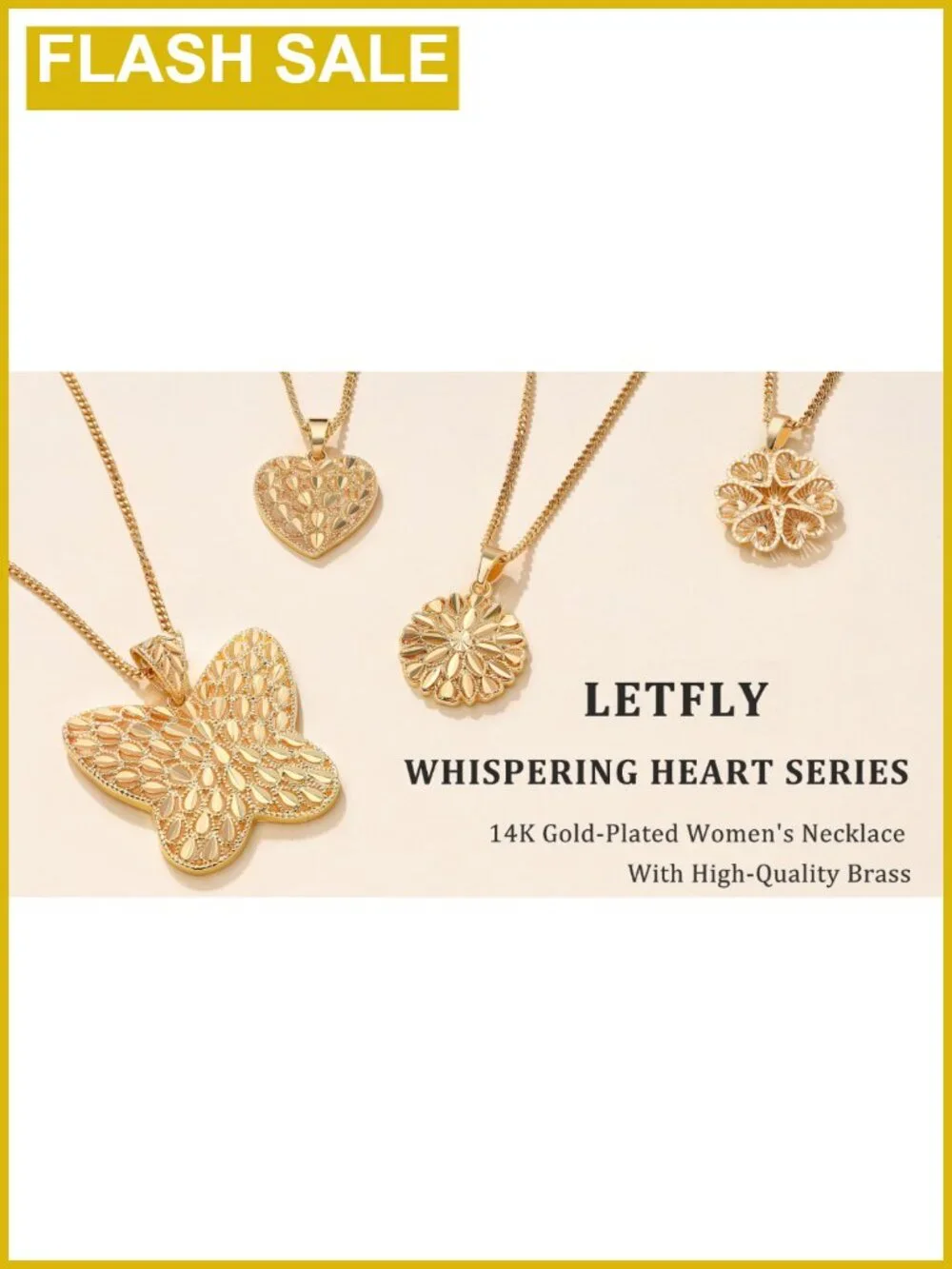 14K Gold Plated Necklace Butterfly Heart Flower Openwork Pendant Women